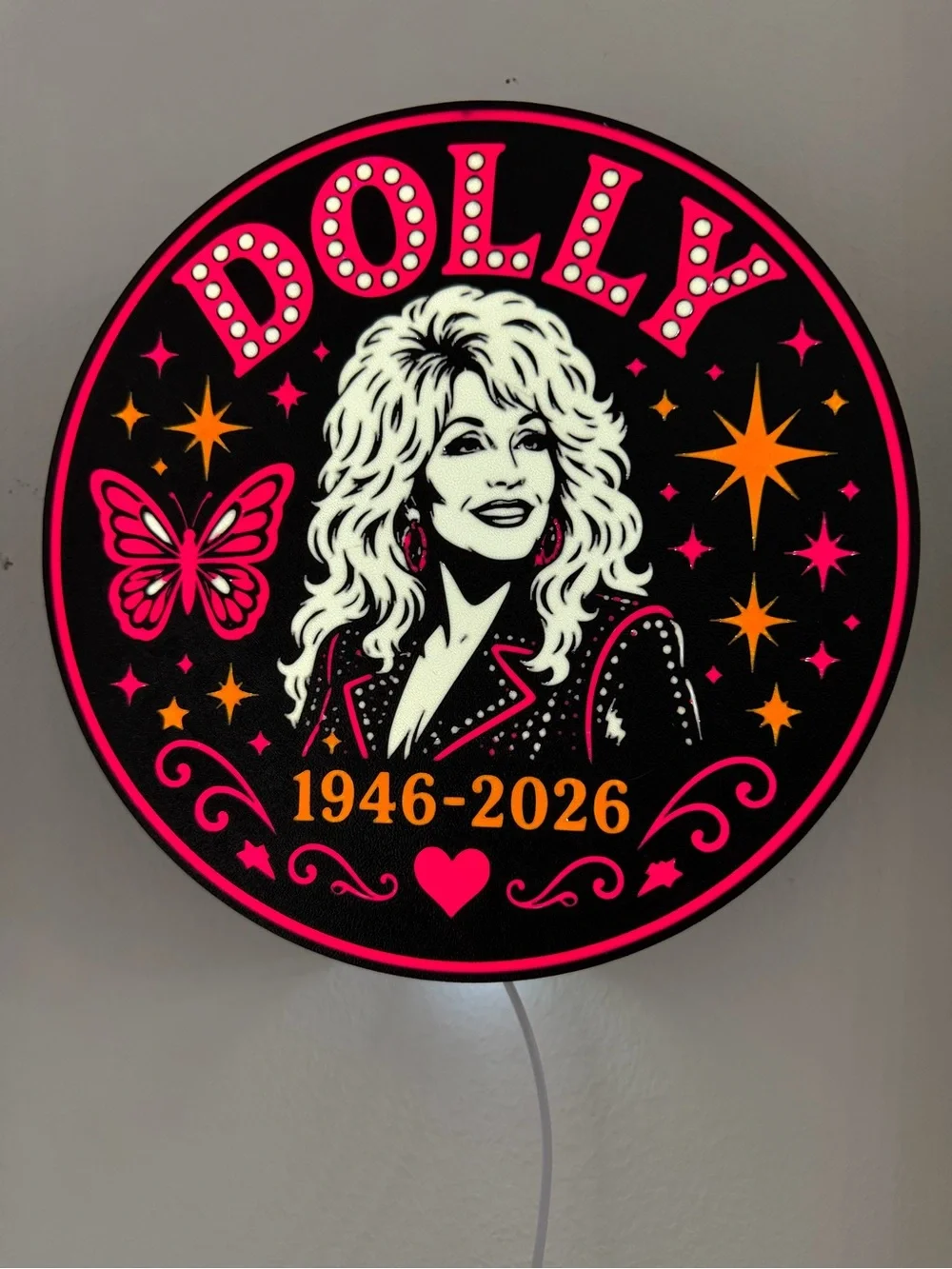 Dolly Tribute LED Wall Sign - Pink & Orange